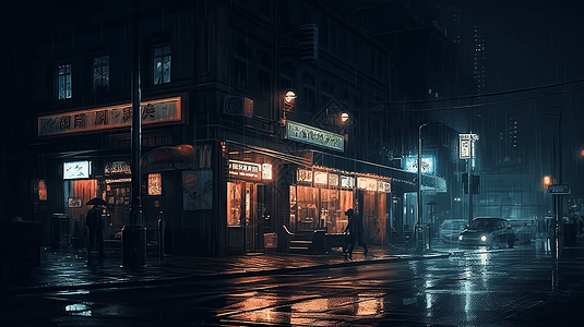 城市街道的夜生活场景背景图片
