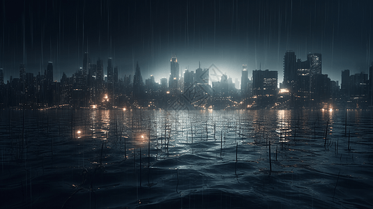 二进制代码淹没的城市景观图片