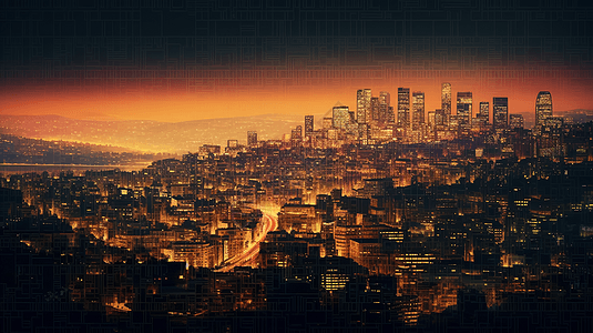 黄昏时的城市景观图片