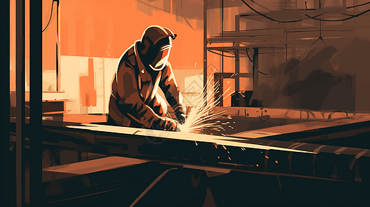 焊工在施工现场的平面插图图片