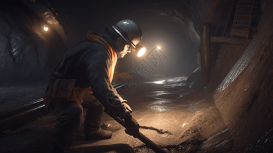 矿工使用镐在隧道中提取资源图片