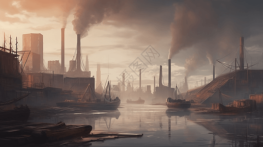 烟囱将污染排放到工业城市中图片