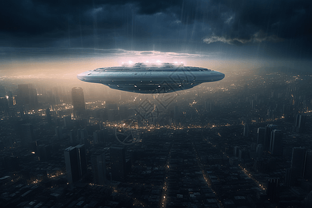 在人类城市上空盘旋的外星母舰图片