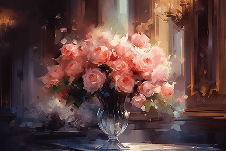 油画风手绘玫瑰花图片
