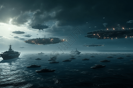 防御外星人入侵的军舰舰队背景图片
