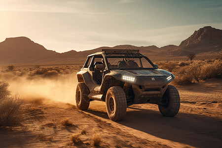 黄土沙漠中的电动越野车设计图片