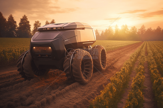 自动驾驶未来机器在农田中作业灌溉图片