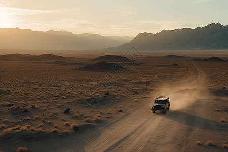 沙漠中自动驾驶的越野车背景图片