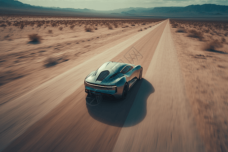 在沙漠公路上的新能源赛车图片