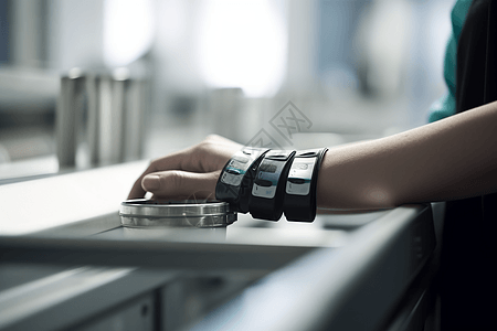 手表佩戴病人佩戴在手腕上的高科技医疗设备背景