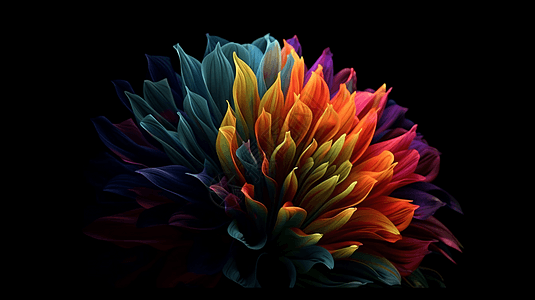 多色的3D花瓣在黑暗的背景里绽放图片