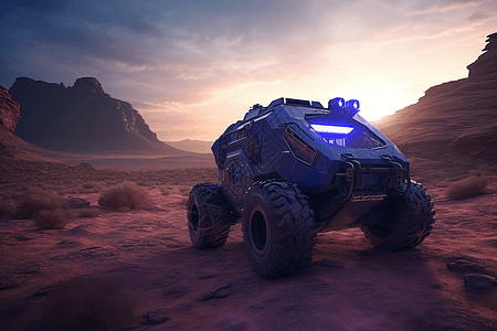 一辆无人驾驶汽车穿越沙漠图片