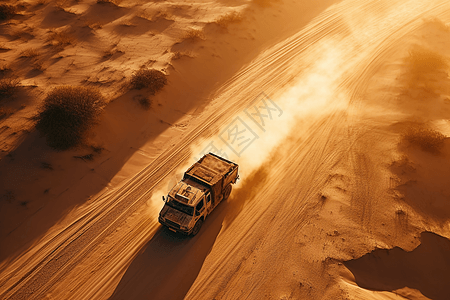 越野卡车在沙漠中驰骋图片