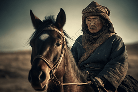 骑马的老人图片