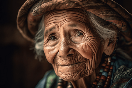 一位拉丁美洲老年妇女与传统服装图片
