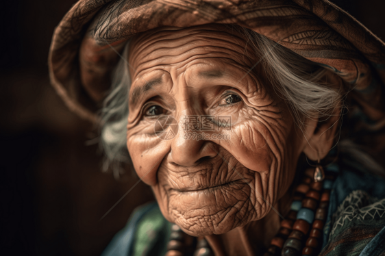 一位拉丁美洲老年妇女与传统服装图片