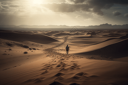 沙漠中奔跑的人背景图片