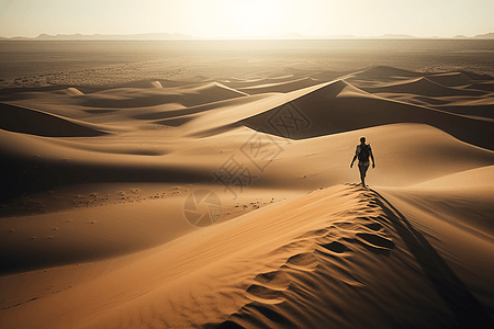 广阔的沙漠中的人图片