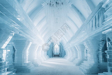 宫缩广角镜头下的冰宫走廊设计图片
