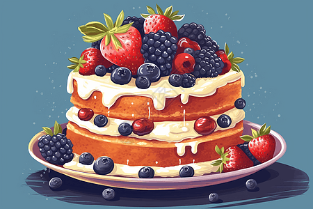 盘子里的水果蛋糕图片