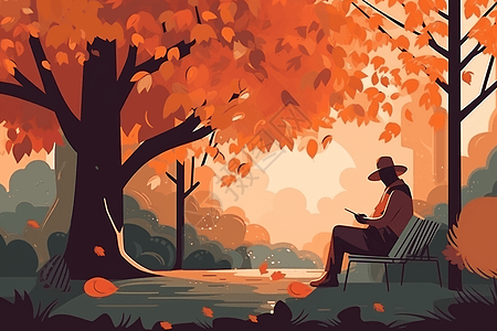 一个人在公园的树下看书图片