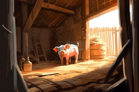 谷仓里可爱的小猪图片