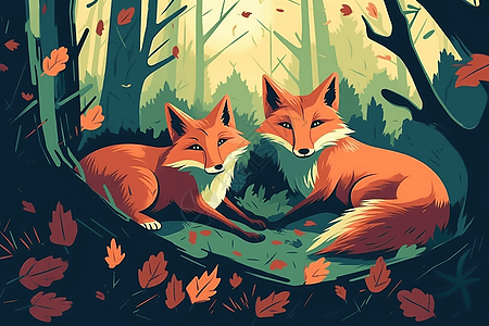 森林里二只狐狸图片