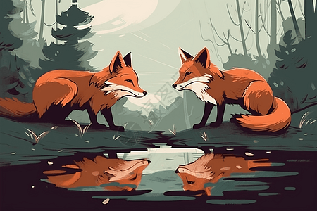 对视的二只狐狸背景图片