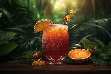 阳光下热带水果味果汁图片