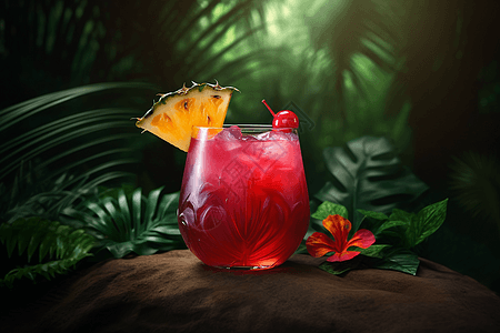 森林里的热带水果味果汁图片