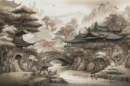 中国皇家园林和水墨画的结合图片
