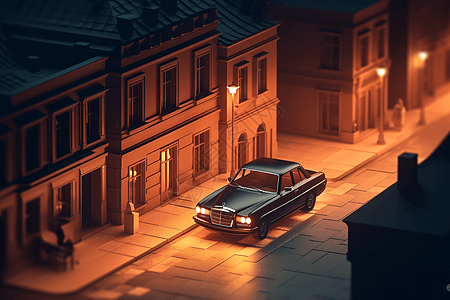 奔驰在夜间的城市街道图片