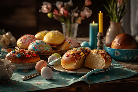 复活节面包和彩蛋背景