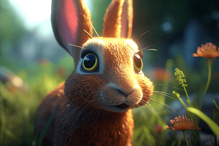 草地上的卡通野兔背景图片