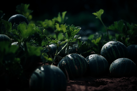 新鲜南瓜西瓜场的特写设计图片