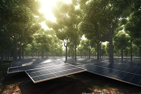 树木的太阳能电池板阵列图片