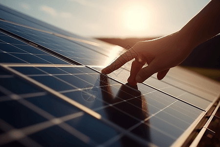 科技链调整太阳能电池板的特写背景