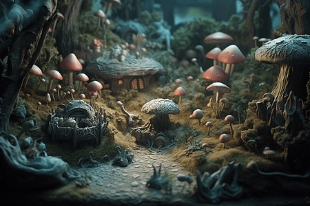 童话森林的3D粘土场景图片