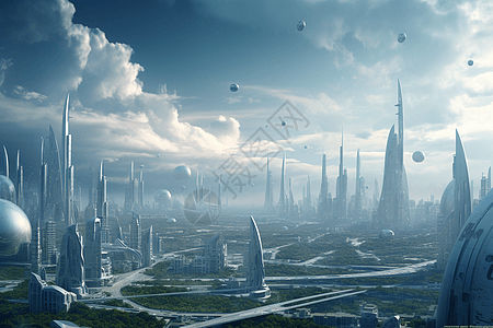 未来派高耸城市建筑图片