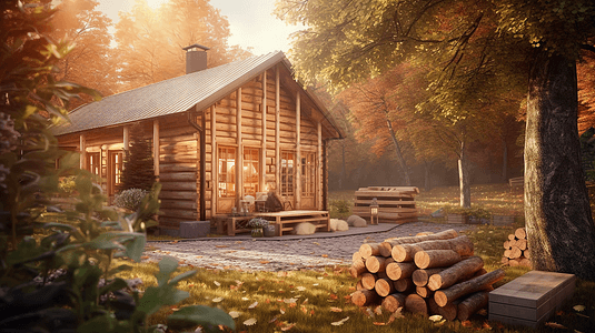 山间木屋的场景概念图图片