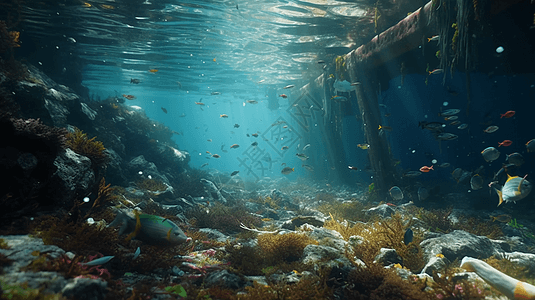 海洋环境垃圾水下高清图片