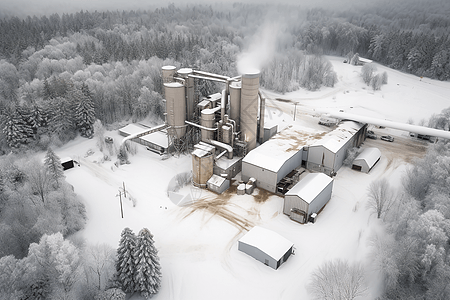 下雪天物质发电厂的俯视图图片