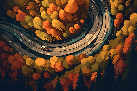 赛车在森林中的道路图片
