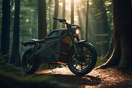 森林中电动摩托车图图片