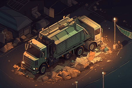 垃圾处理厂垃圾车的插图图片