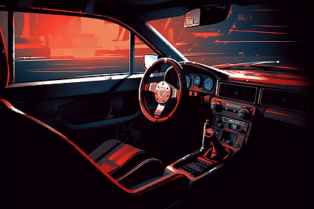 夕阳下的汽车内部图片