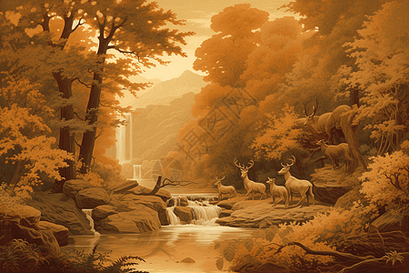 文艺复兴时期的自然风景画背景图片