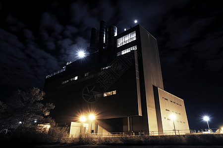 生物质发电厂夜晚场景图片