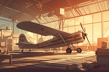 飞机维修厂的创意插图背景图片