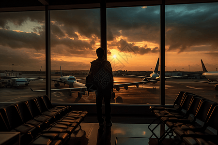 机场的日落场景图图片